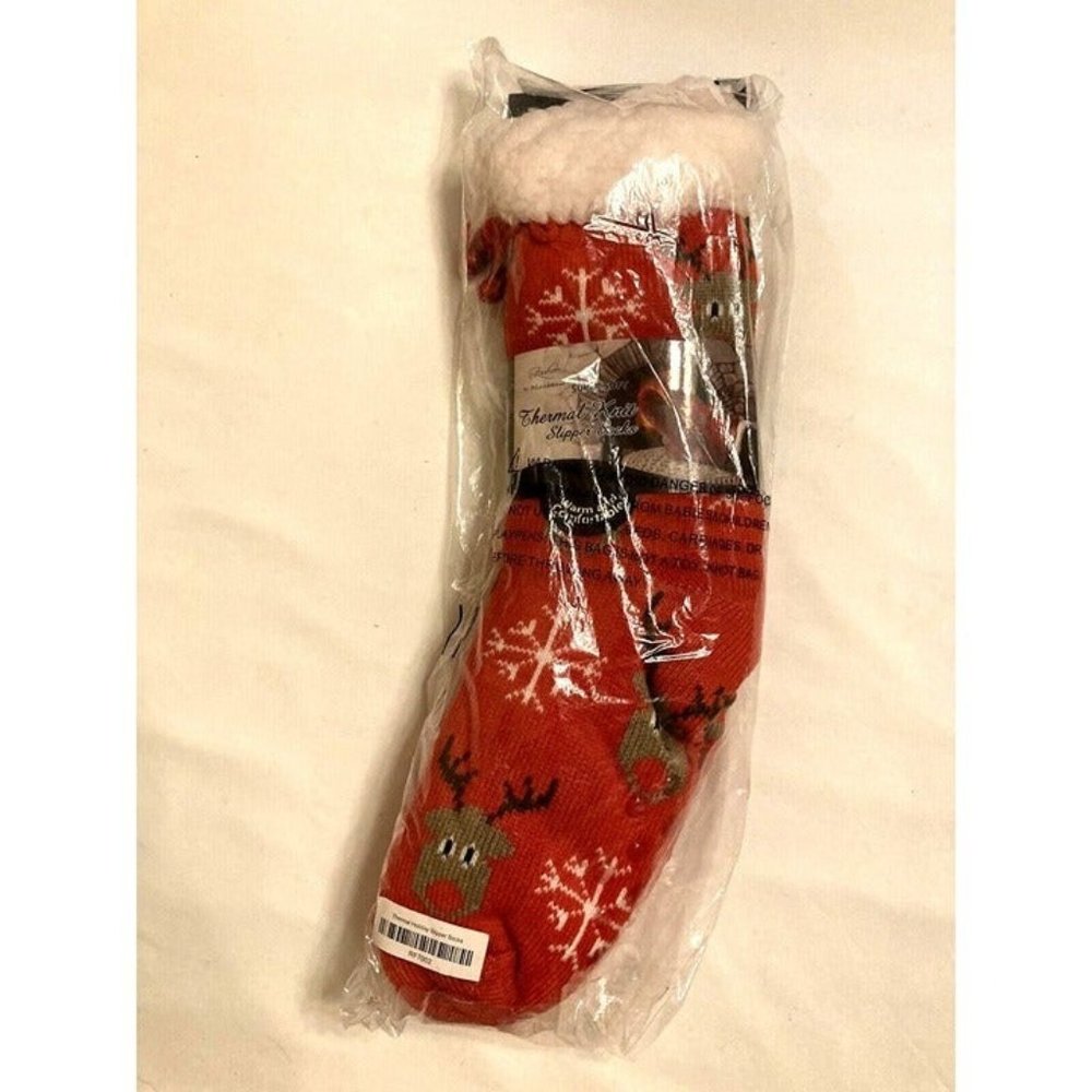 CHRISTMAS HOLIDAY SLIPPER SOCKS REINDEER & SNOWFLAKES SOFT THERMAL KNIT  ~ NEW
